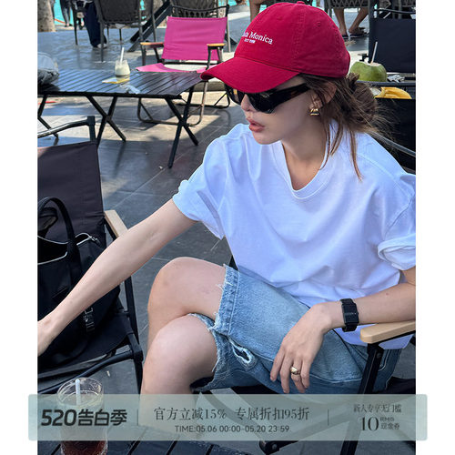 R-HER“基础白T”常规款春夏休闲简约宽松舒适T恤上衣短袖纯色