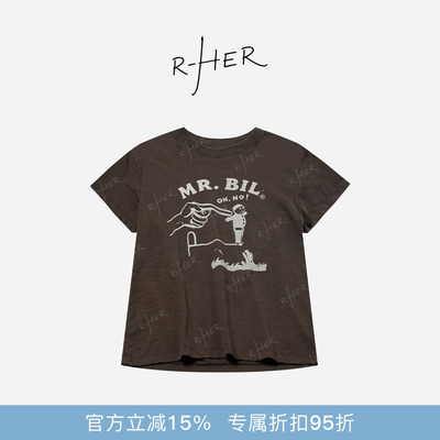 RHER STUDIO“小人儿T”百百棉夏季新款百搭显瘦宽松印花短袖T274
