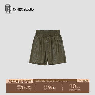 R-HER裤子休闲风五分裤短裤ins网红松紧腰舒适薄款阔腿裤K377K