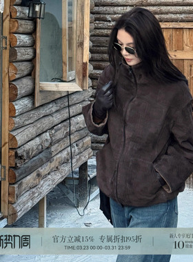 R-HER“码头晨雾”时尚羊皮革休闲保暖短款翻领皮衣夹克RW5NC5105