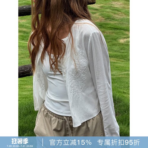 RHER STUDIO“草木绣开衫”刺绣设计感慵懒百搭圆领长袖衬衫SYY24