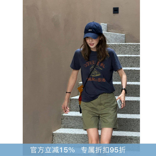 RHER STUDIO“复古印花”夏季新款美式圆领显瘦百搭短袖T恤T6781