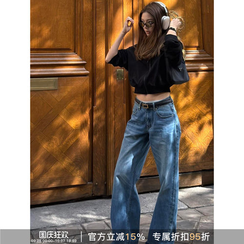 夏季复古水洗高腰显瘦直筒牛仔裤