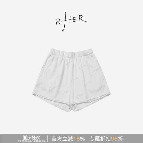RHER STUDIO”飞跃“全棉轻氧微弹宽松休闲运动风短裤五分裤女K63