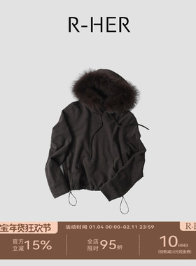 R-HER“回归主义”于Moli 休闲套头毛领百搭显瘦连帽抽绳开衫卫衣