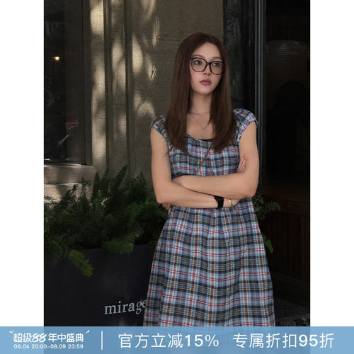 RHER STUDIO“风信子彩格裙”森系拼接设计感无袖背心连衣裙LRG01