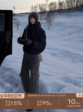 R-HER【复古设计】时尚复古高腰牛仔裤女新款显瘦小个子宽松裤子