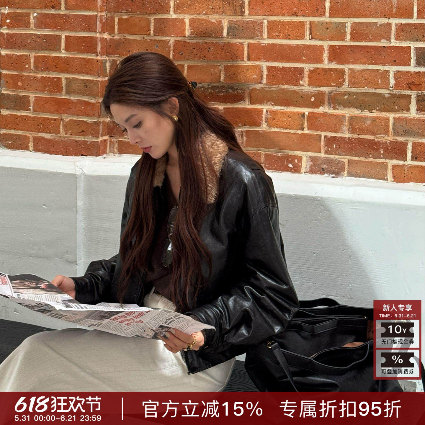 R-HER【复黑皮夹】设计师羊皮短外套显瘦机车夹克90鹅绒服RW50CY2