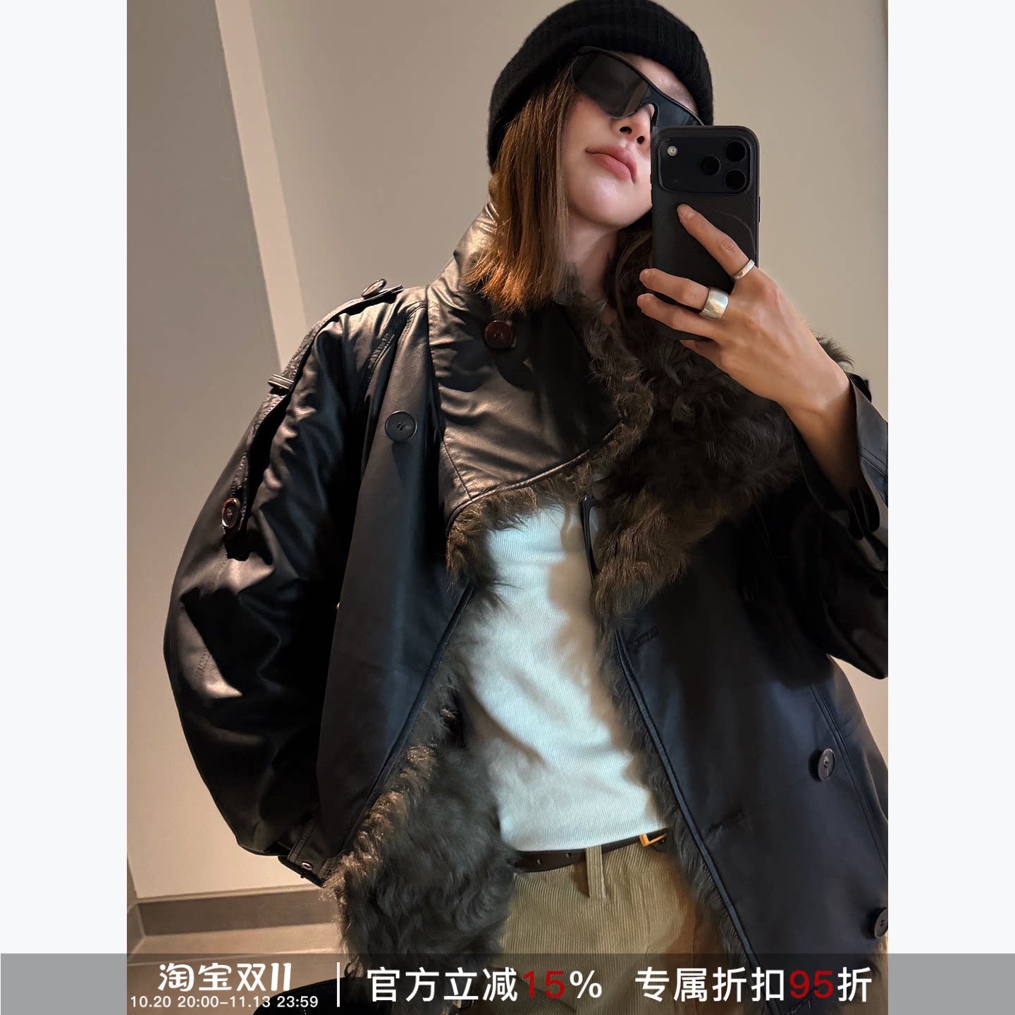 RHER STUDIO 冬季气质翻领加绒加厚保暖百搭休闲皮衣外套P50PX