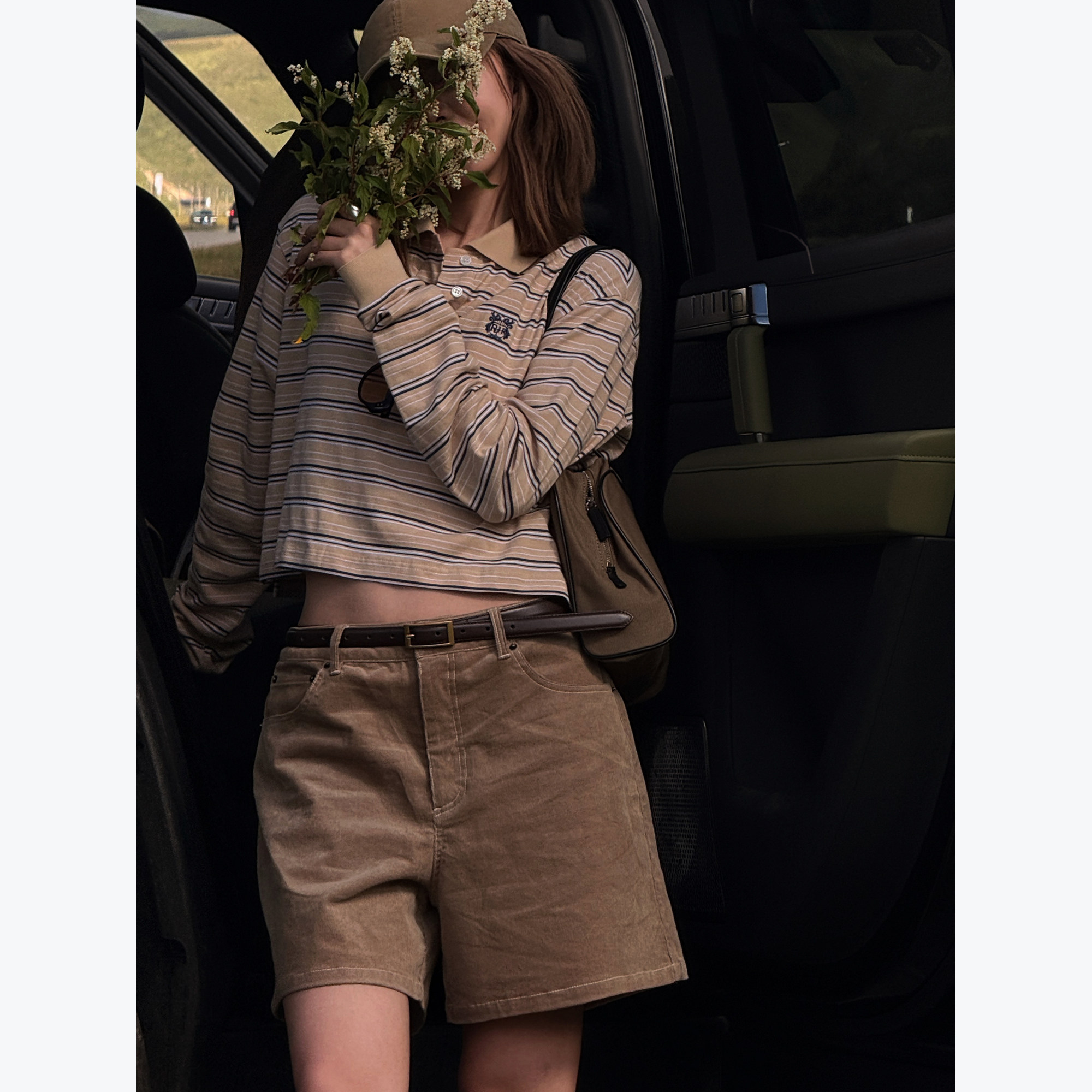 RHER STUDIO 复古美拉德系显瘦百搭宽松阔腿休闲高腰短裤女K6233