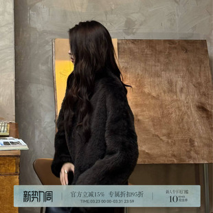 气质轻奢时尚 棕绒系带 宽松收腰羊皮毛一体外套RP50C8018 HER