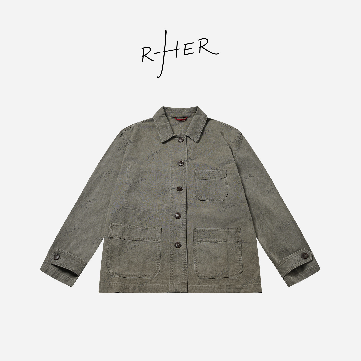 RHER STUDIO”暮烟“春秋全棉复古休闲百搭翻领工装夹克外套W290