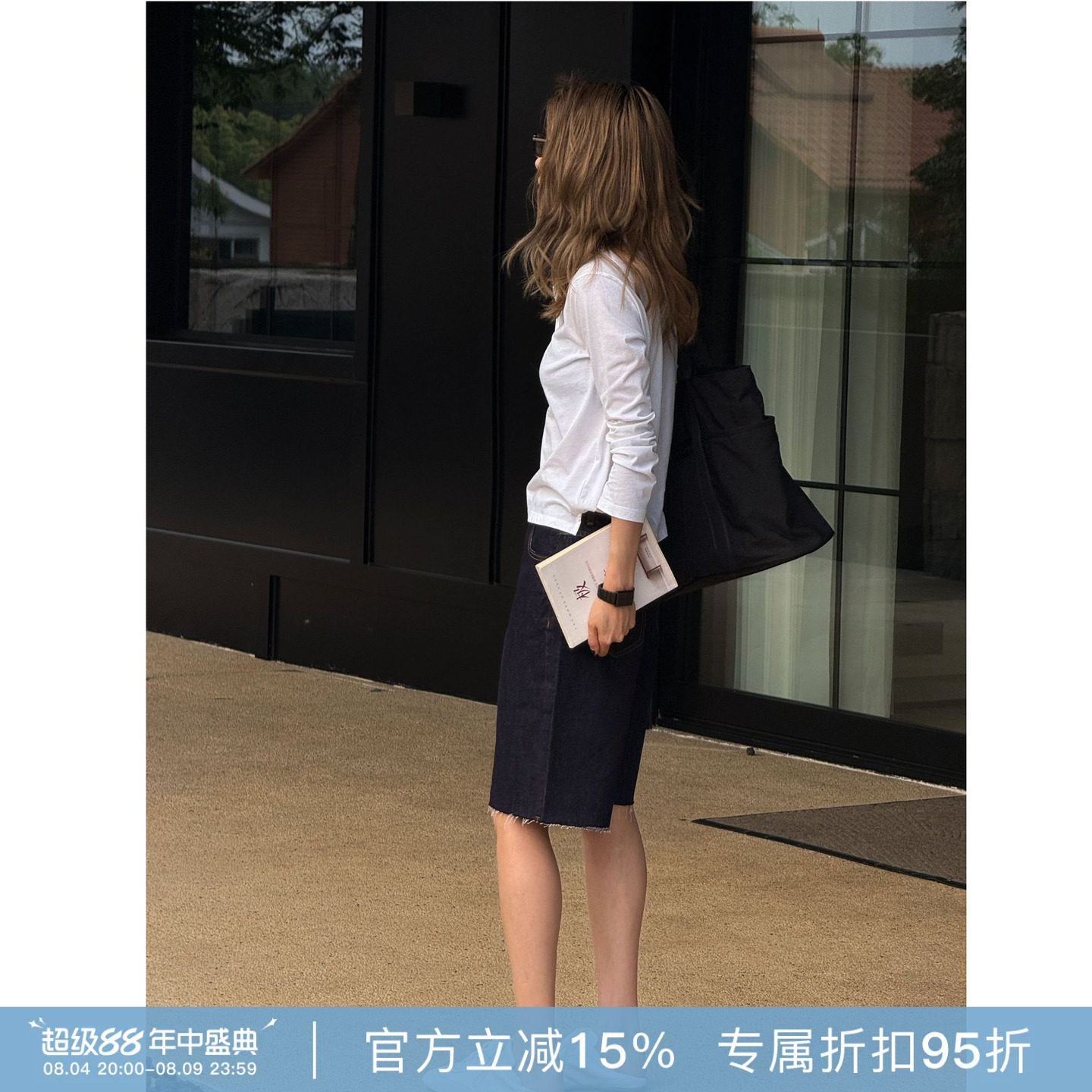 RHER STUDIO“靛蓝中裤”夏季新款高腰显瘦百搭宽松牛仔短裤K2628