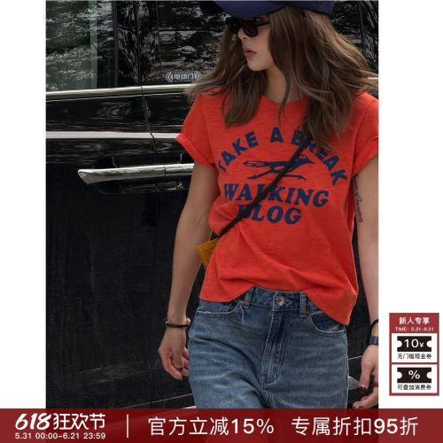 RHER STUDIO“加州假日”夏季圆领显瘦字母印花休闲百搭短袖T2202