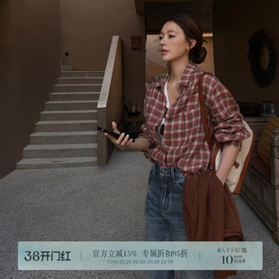 R-HER“暮光红格”日式休闲风春款复古百搭经典格纹时尚衬衫