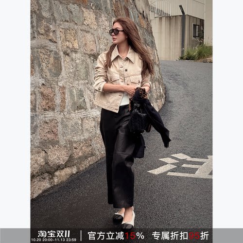 RHER STUDIO 暗夜之光秋季显瘦垂感百搭直筒休闲皮裤P3598