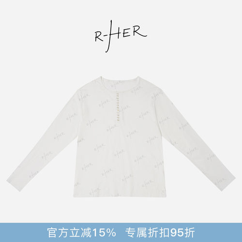 RHER STUDIO“小排扣长T”纯欲风半开领T恤女新款舒适纯棉上衣CT0