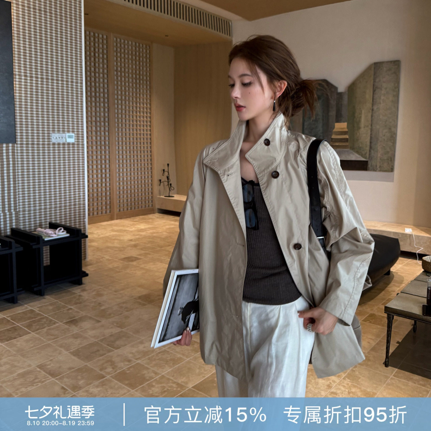 春秋卡其亲肤中长款宽松风衣女