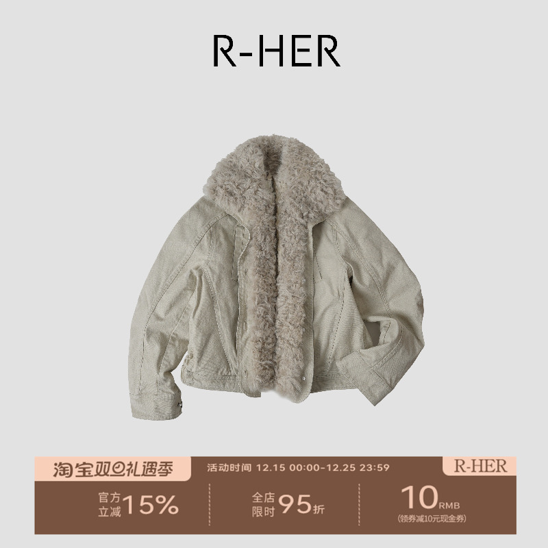 R-HER“绒朵”90白鹅绒厚款毛领秋冬显瘦短款派克服RP5NC5931