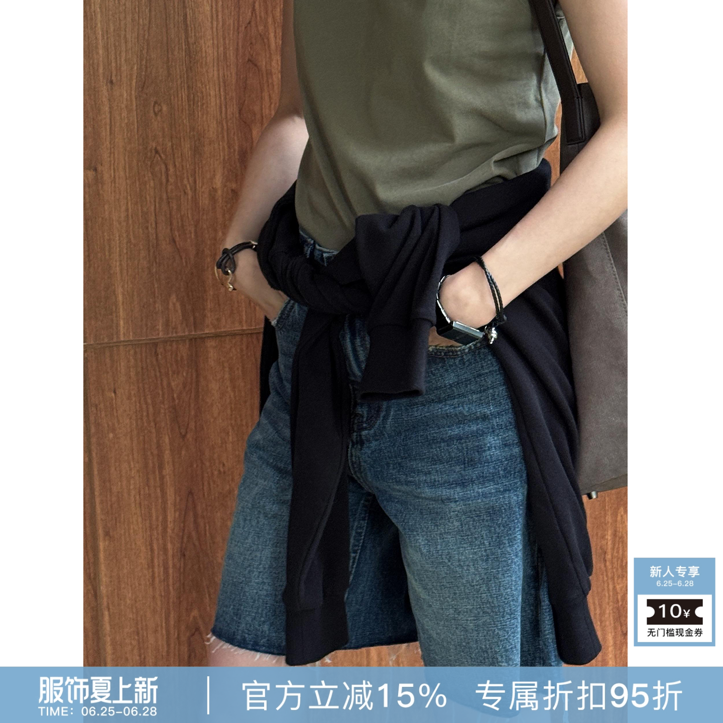 RHER STUDIO“毛边短牛”夏季复古百搭高腰显瘦小众牛仔短裤K6187