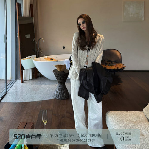 R-HER“小众韩系”春夏V领衬衫镂空休闲宽松系带时尚百搭长袖