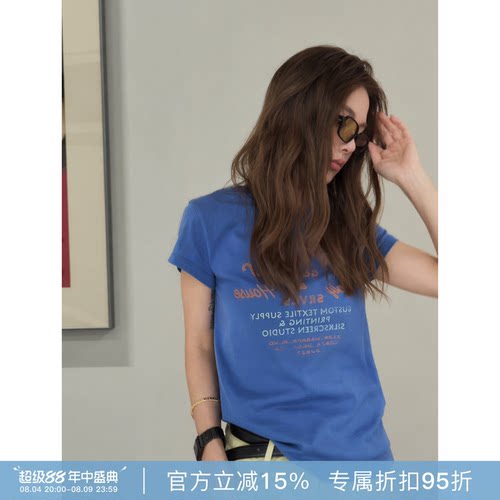 RHER STUDIO 夏季字母印花休闲百搭显瘦正肩短袖TT269