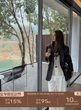 R-HER“微皱肌理”100%绵羊皮气质设计轻奢风时尚百搭抽褶皮衣P62