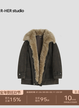 R-HER“复古巴黎”90白鹅绒复古风多口袋时尚百搭加绒派克服P1036