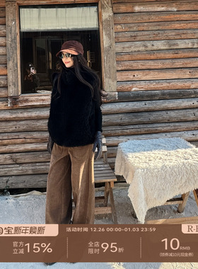 R-HER“复古剪裁”于Moli 卡其色休闲工装裤宽松高腰经典复古长裤