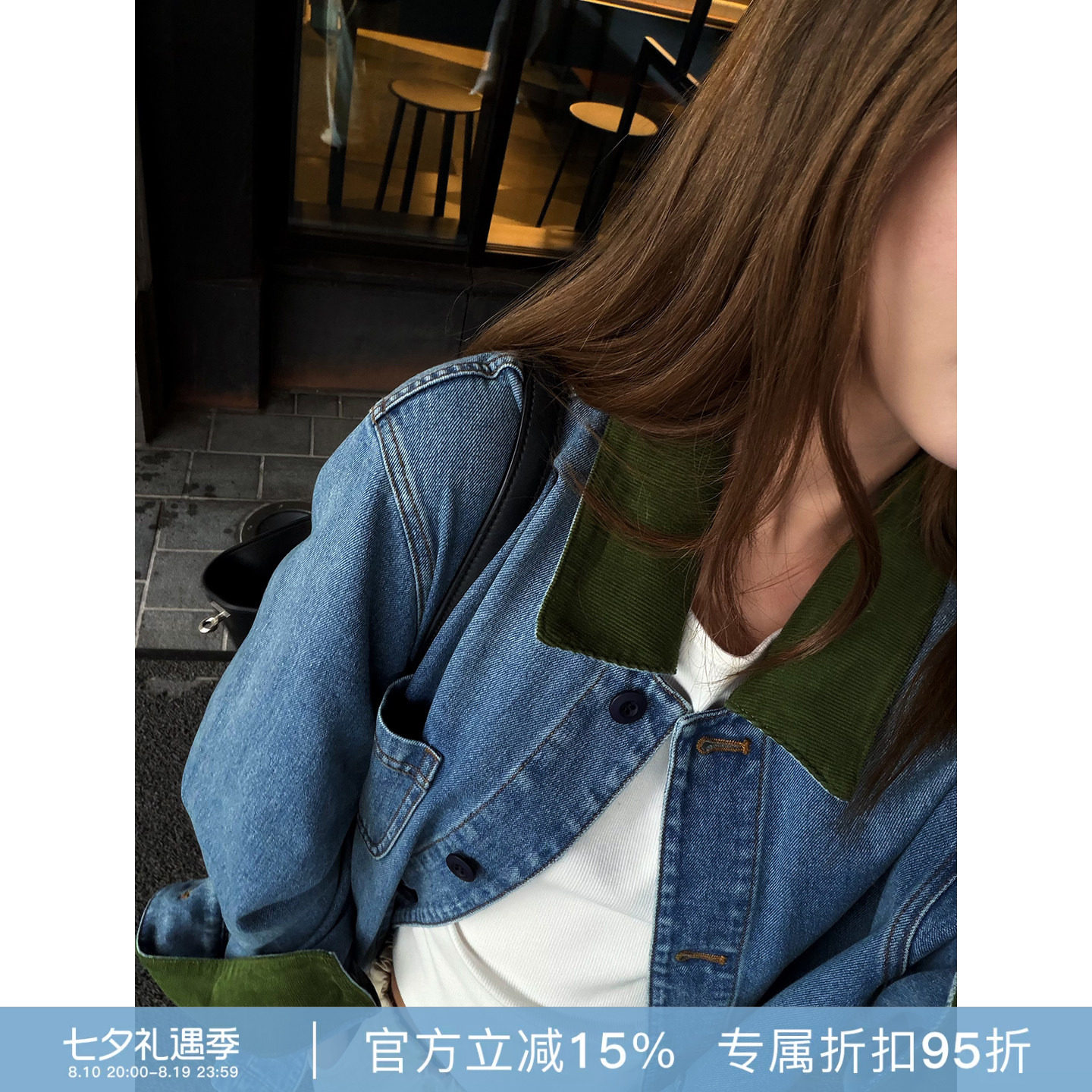 RHER STUDIO“橄榄绿翻领”春秋款复古做旧水洗百搭牛仔外套WT010