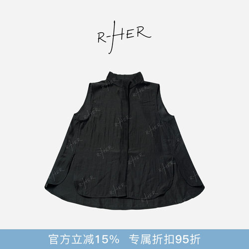 RHER STUDIO “松弛随性”天丝混纺压褶显瘦简约无袖衬衫上衣C326