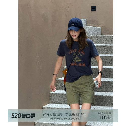 RHER STUDIO“复古印花”夏季新款美式圆领显瘦百搭短袖T恤T6781
