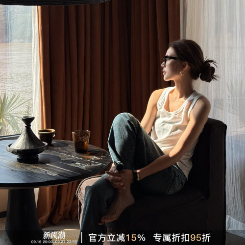 R-HER“辣妹背心”极简风纯色修身显瘦工字背净色简约圆领背心