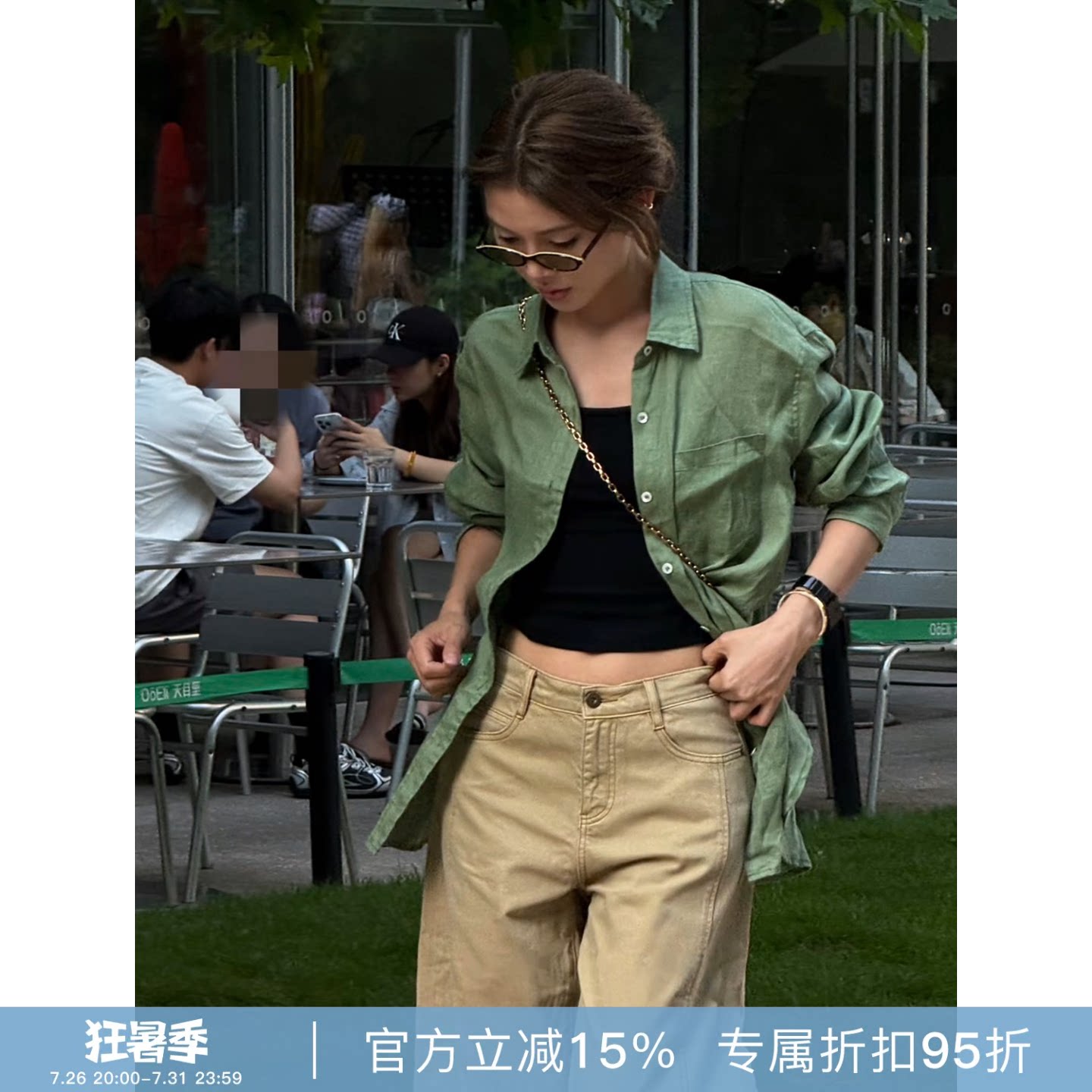 RHER STUDIO“牛油果绿衬衫”春夏慵懒宽松显瘦老钱风亚麻衬衫C26