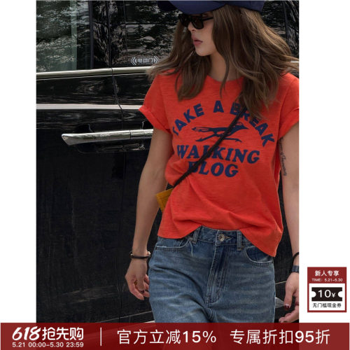 RHER STUDIO“加州假日”夏季圆领显瘦字母印花休闲百搭短袖T2202