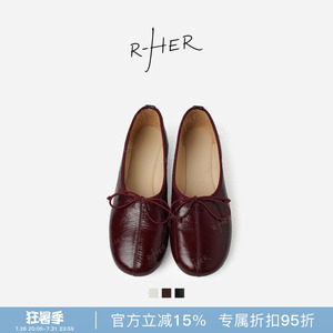 RHER STUDIO“法式蝴蝶结”复古百搭舒适浅口平底芭蕾单鞋女鞋A02