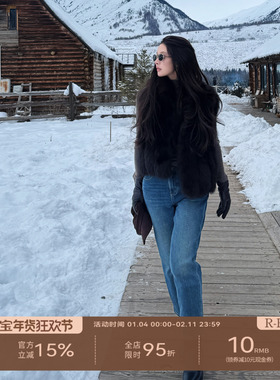 R-HER【复蓝经典】秋冬高腰显瘦宽松复古蓝色牛仔直筒裤RP50K809R