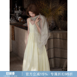 RHER STUDIO“嫩黄布丁”夏季新款法式收腰显瘦无袖连衣裙L0007