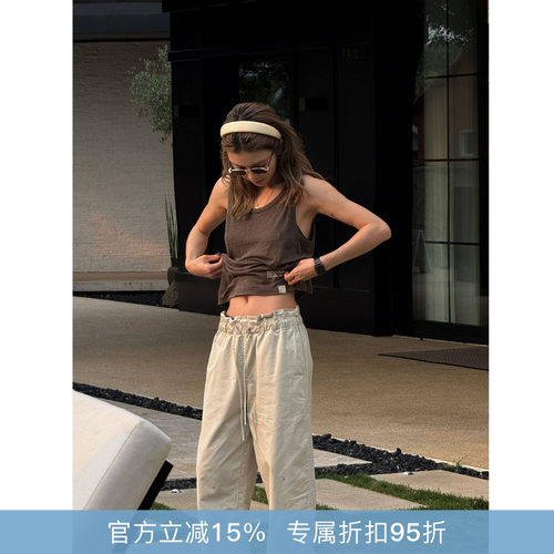 RHER STUDIO“亚麻背心”夏季新款简约百搭修身显瘦吊带背心D2578