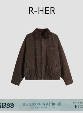 R-HER“深焙咖啡”95白鹅绒巴恩风工装设计做旧复古派克服RW5NC56
