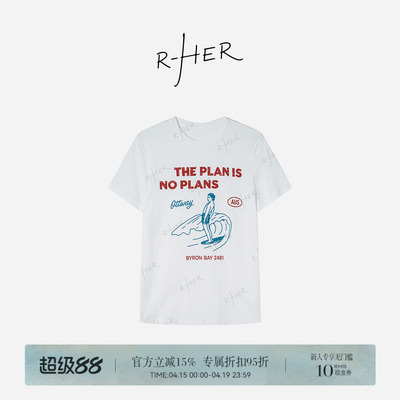 美式复古印花白色圆领短袖T恤女