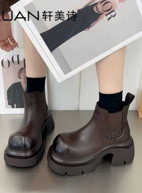 轩美诗2025新款秋冬复古百搭舒适休闲鞋切尔西靴女鞋60514