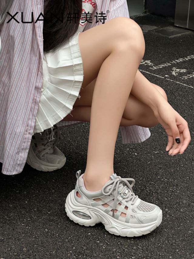 轩美诗2026新款真皮网面透气软底休闲鞋时尚运动鞋女鞋90131
