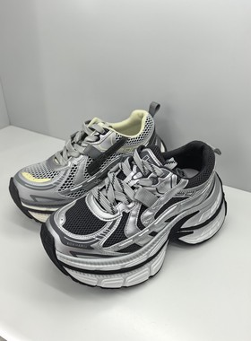 轩美诗2026年新款厚底老爹鞋女增高拼色网面透气休闲鞋90521