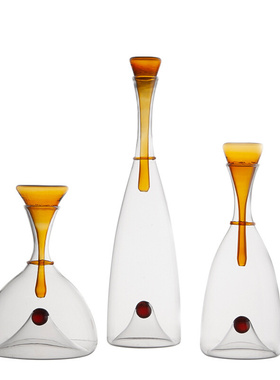 案邸现代极简玻璃漏斗壶蓝色橙色塞尔城堡沧海遗珠装饰花瓶酒具摆