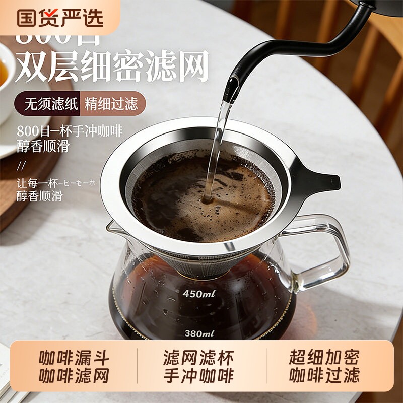 咖啡漏斗咖啡滤网滤杯手冲咖啡器具套装免滤纸超细加密咖啡过滤器图片