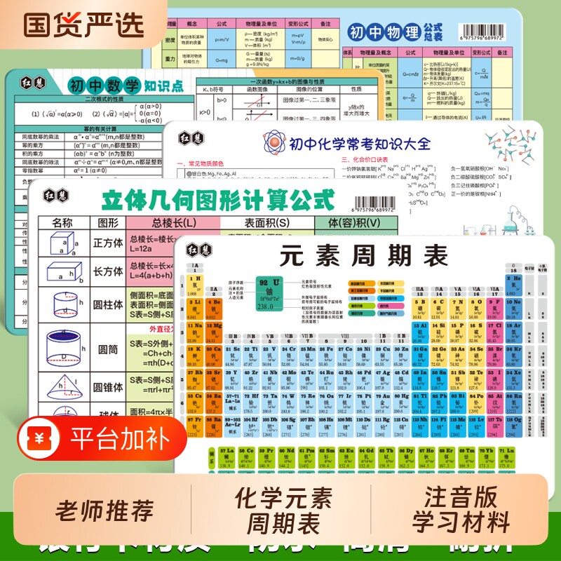 初中化学元素周期表卡片挂图知识点数学物理公式英语大全学习单位