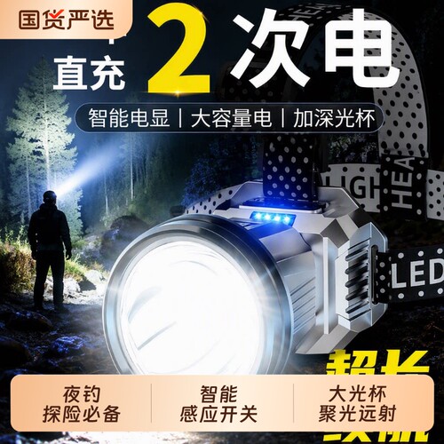 头灯头戴式超亮手电筒感应夜钓