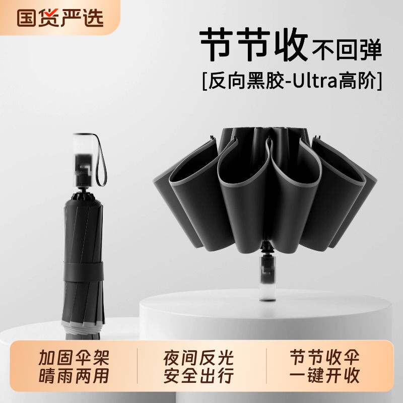 全自动节节收黑胶晴雨两用伞图片