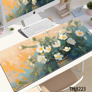 油画风景鼠标垫超大号高颜值办公电脑桌垫家用宿舍键盘垫支持定制